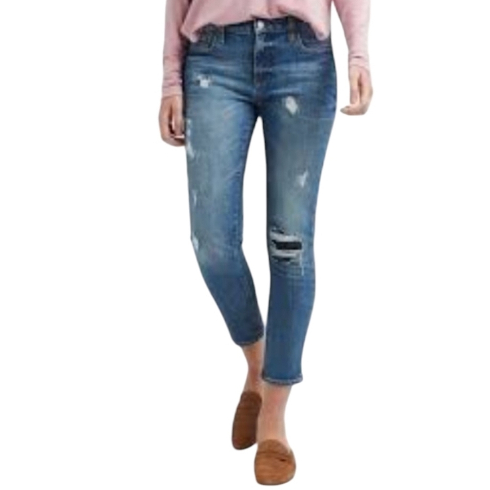 Gap Best Girlfriend Slim Straight Jeans Holden Repair Distressed Blue Size 12/31